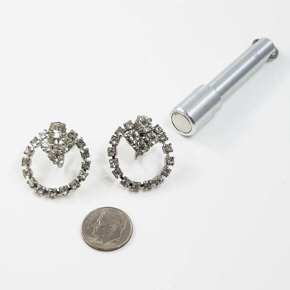 Vintage Coro Rhinestone Earrings Silver Tone Screw Back Wedding Bridal 1950s - Picture 5 of 10